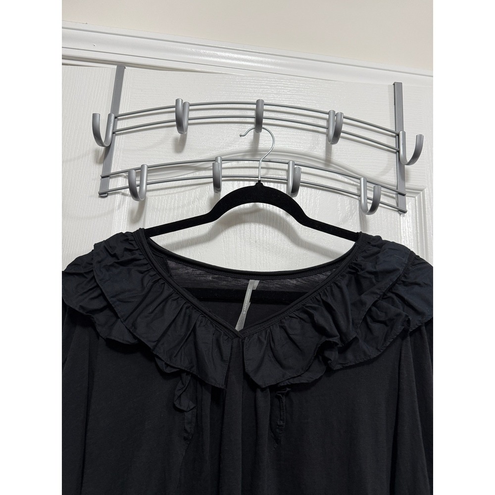 By Anthropologie Top Womens S Black Ruffle V Neck Long Sleeve Knit Blouse chic - Picture 3 of 16